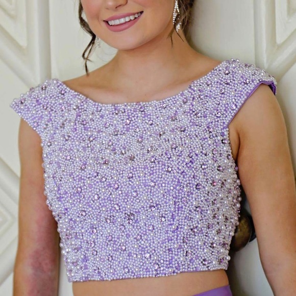 Sherri Hill Size 2 Purple Prom / Formal Two Piece Dress with POCKETS! - Picture 5 of 8